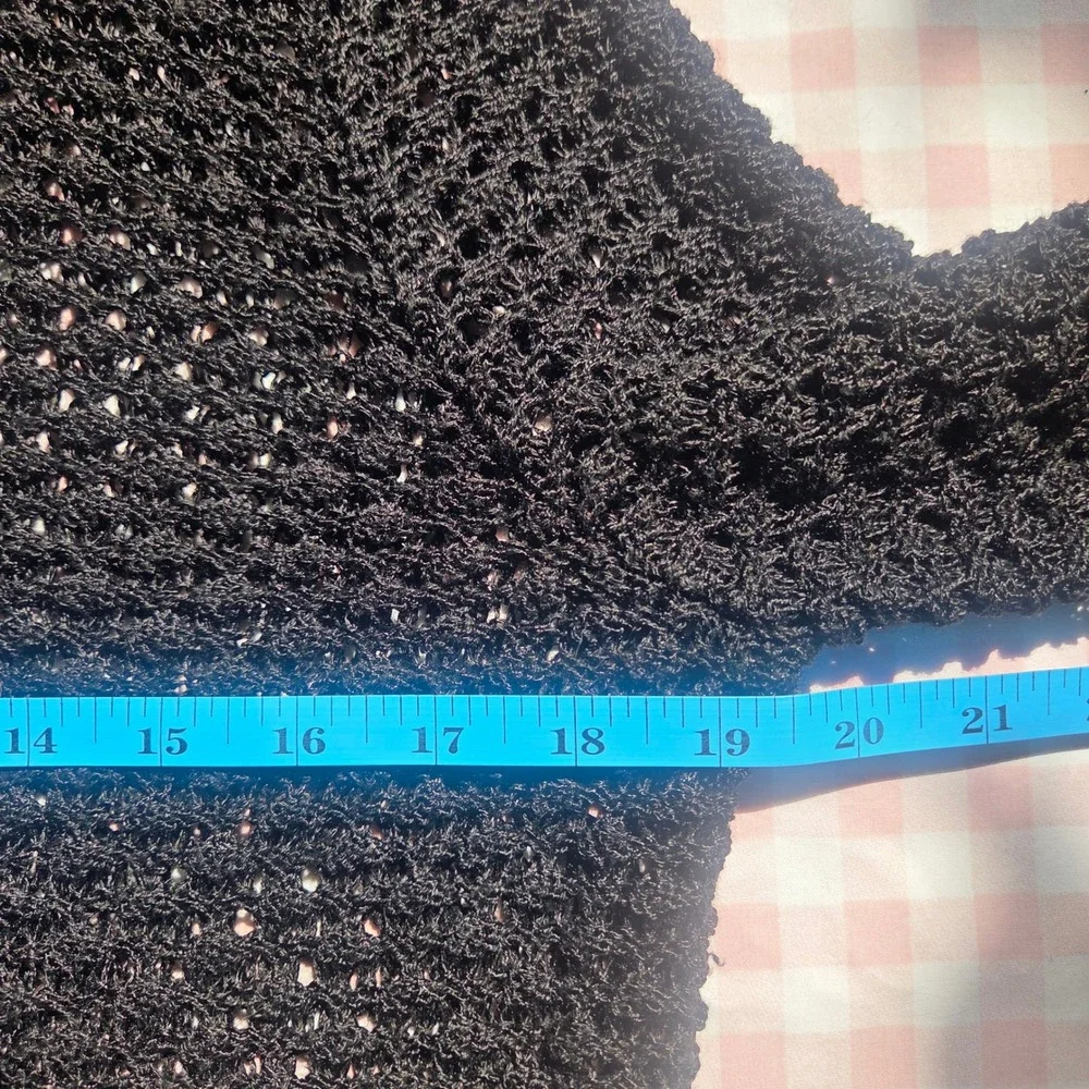 Calvin Klein Black Open Knit Linen Blend Sweater Boat Neck Medium Whimsigoth